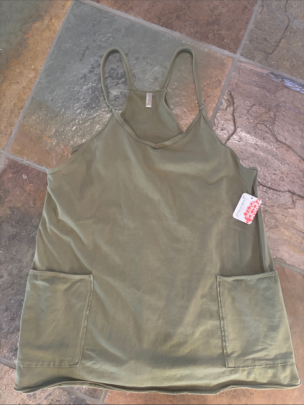 Free People Olive Green Spaghetti Strap Pocket Romper